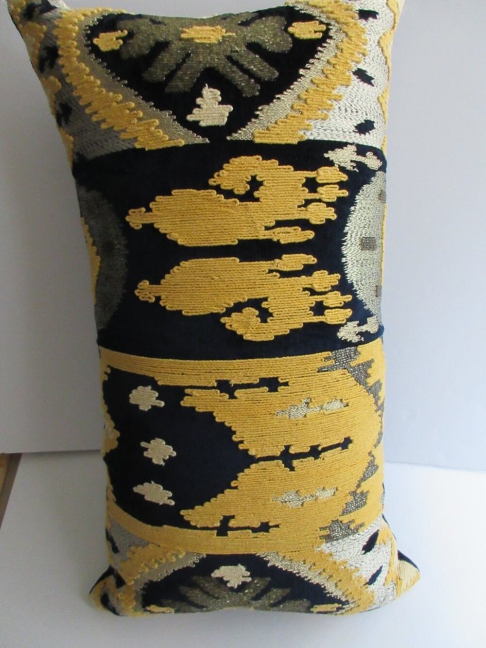 Two Callisto Home Coastal Modern Ikat Velvet Pillows 24" x 14" Navy Beaded - Picture 11 of 15